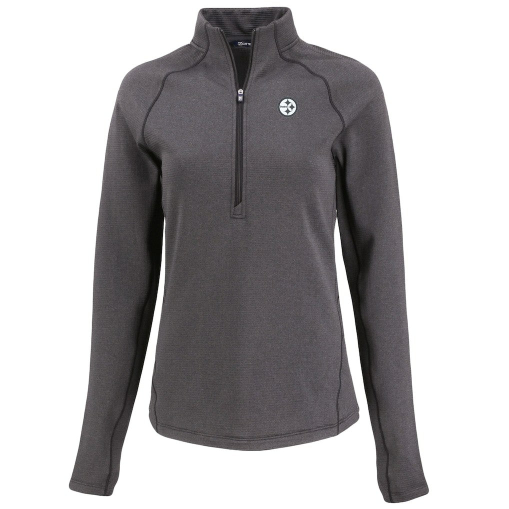 Pittsburgh Steelers Cutter & Buck Women's Peshastin Eco Fleece Recycled Tri-Blend Raglan Half-Zip Jacket Heather Black - NFL