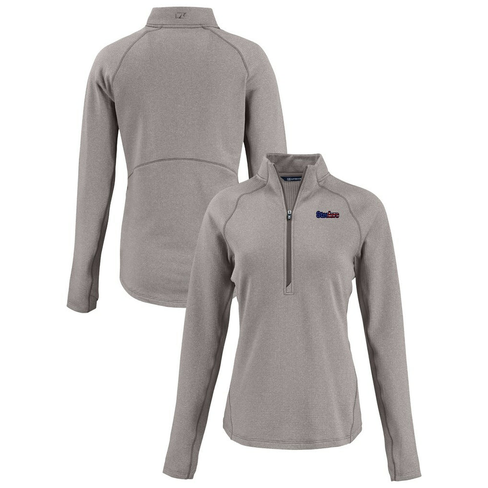 Pittsburgh Steelers Cutter & Buck Women's Americana Peshastin Eco Fleece Recycled Tri-Blend Raglan Half-Zip Jacket Heather Gray - NFL