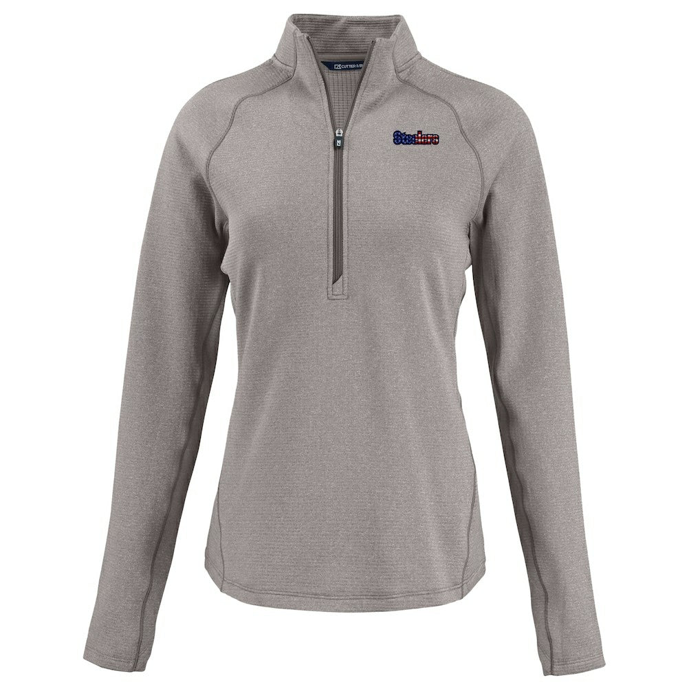 Pittsburgh Steelers Cutter & Buck Women's Americana Peshastin Eco Fleece Recycled Tri-Blend Raglan Half-Zip Jacket Heather Gray - NFL