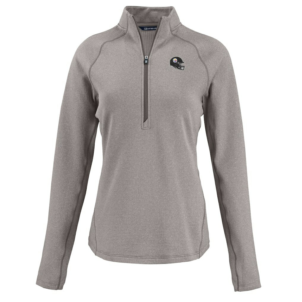 Pittsburgh Steelers Cutter & Buck Women's Peshastin Eco Fleece Recycled Tri-Blend Raglan Half-Zip Jacket Heather Gray - NFL