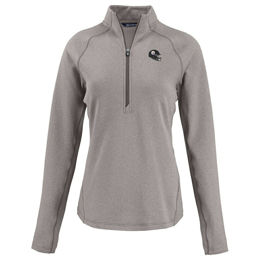 Pittsburgh Steelers Cutter & Buck Women's Peshastin Eco Fleece Recycled Tri-Blend Raglan Half-Zip Jacket Heather Gray - NFL
