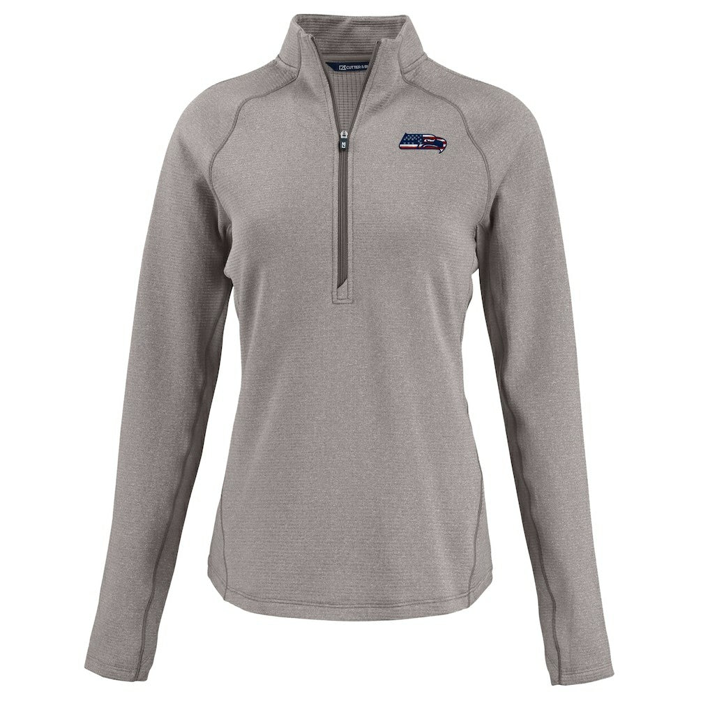 Seattle Seahawks Cutter & Buck Women's Americana Peshastin Eco Fleece Recycled Tri-Blend Raglan Half-Zip Jacket Heather Gray - NFL