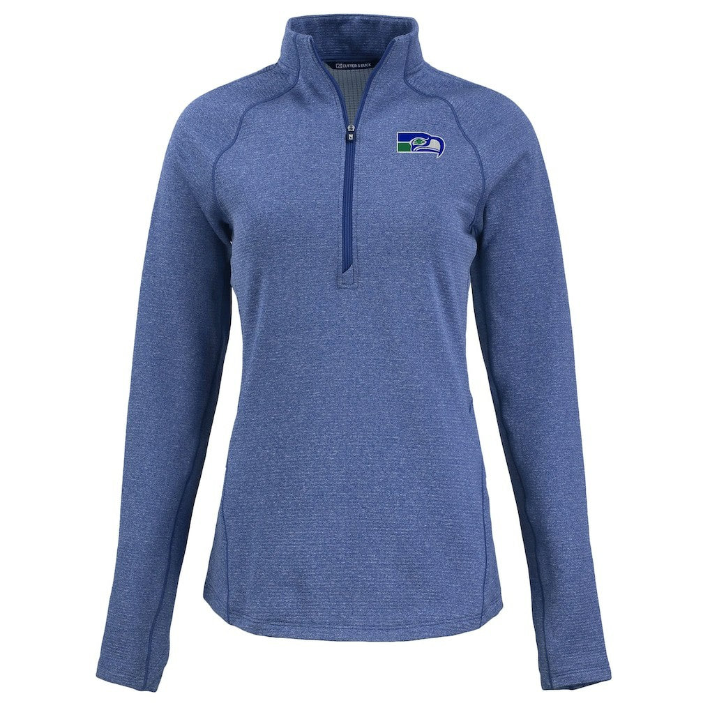 Seattle Seahawks Cutter & Buck Women's Peshastin Eco Fleece Recycled Tri-Blend Raglan Half-Zip Jacket Heather Royal - NFL