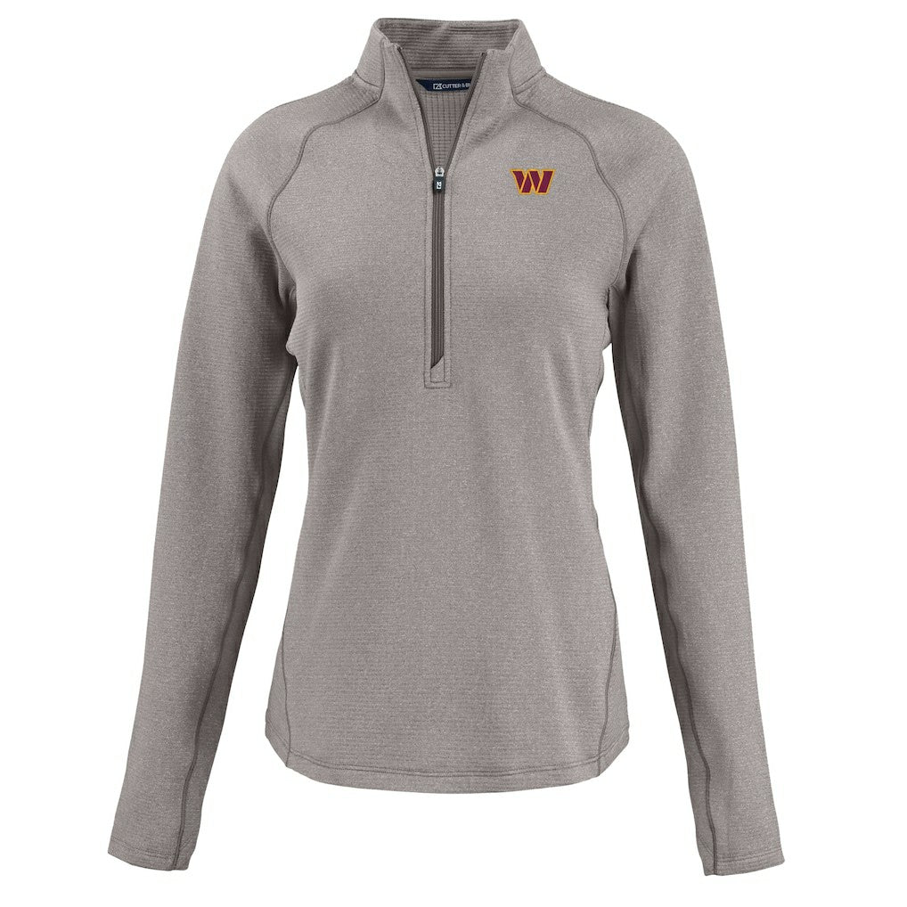Washington Commanders Cutter & Buck Women's Peshastin Eco Fleece Recycled Tri-Blend Raglan Half-Zip Jacket Heather Gray - NFL