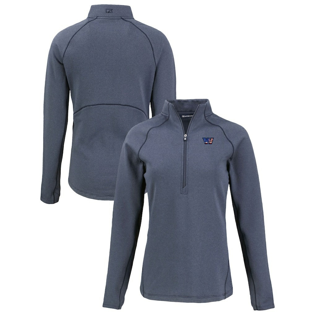 Washington Commanders Cutter & Buck Women's Americana Peshastin Eco Fleece Recycled Tri-Blend Raglan Half-Zip Jacket Heather Navy - NFL