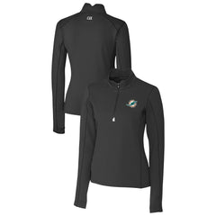 Miami Dolphins Cutter & Buck Women's Traverse Stretch Quarter-Zip Pullover Top Black - NFL