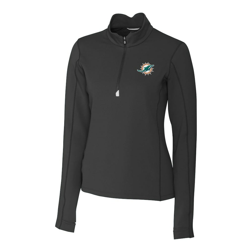 Miami Dolphins Cutter & Buck Women's Traverse Stretch Quarter-Zip Pullover Top Black - NFL