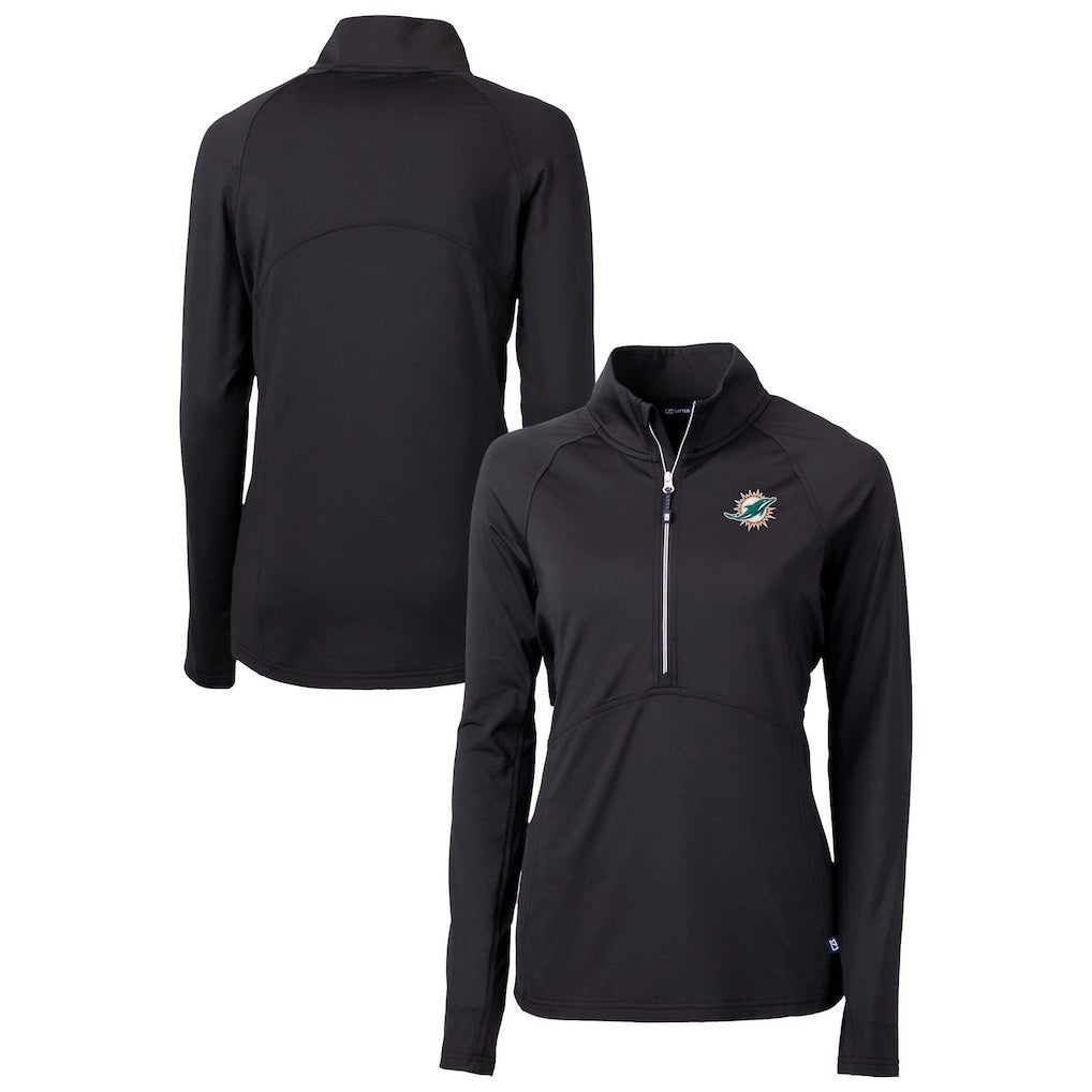 Miami Dolphins Cutter & Buck Women's DryTec Adapt Eco Knit Stretch Recycled Raglan Half-Zip Top Black - NFL