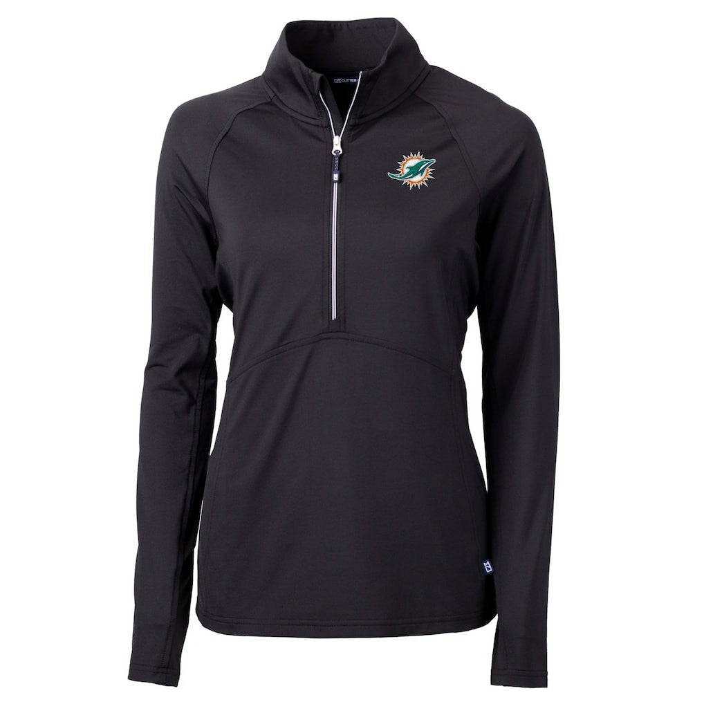 Miami Dolphins Cutter & Buck Women's DryTec Adapt Eco Knit Stretch Recycled Raglan Half-Zip Top Black - NFL
