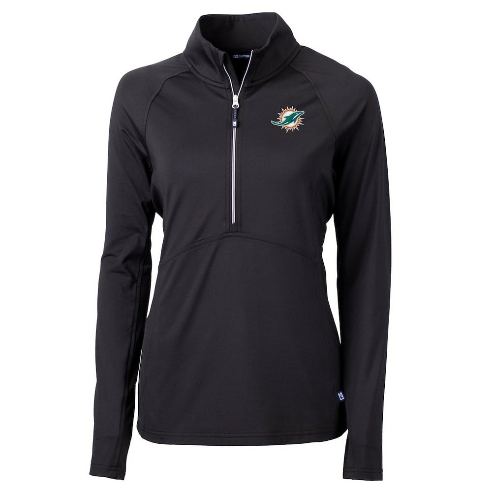 Miami Dolphins Cutter & Buck Women's DryTec Adapt Eco Knit Stretch Recycled Raglan Half-Zip Top Black - NFL
