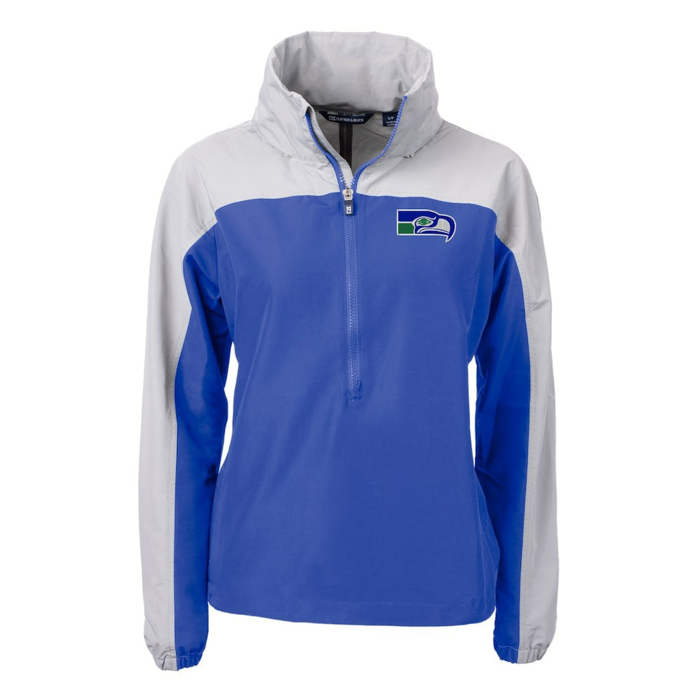 Seattle Seahawks Cutter & Buck Women's Charter Eco Recycled Half-Zip Hooded Anorak Jacket Blue - NFL