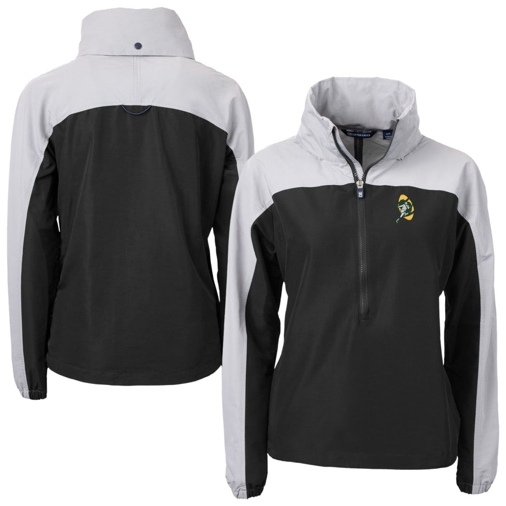 Green Bay Packers Cutter & Buck Women's Charter Eco Recycled Half-Zip Hooded Anorak Jacket Black - NFL