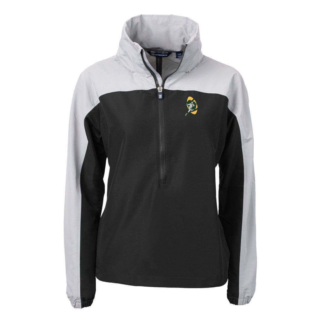 Green Bay Packers Cutter & Buck Women's Charter Eco Recycled Half-Zip Hooded Anorak Jacket Black - NFL