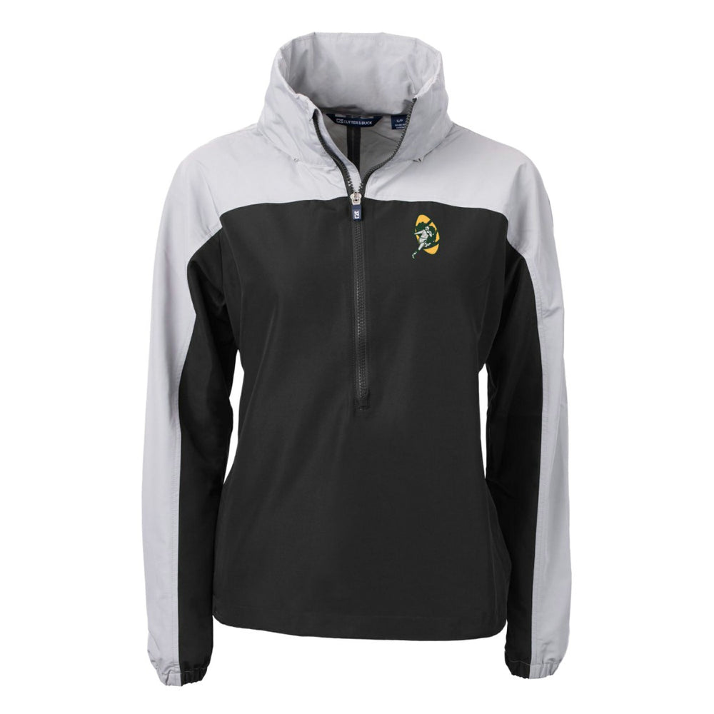 Green Bay Packers Cutter & Buck Women's Charter Eco Recycled Half-Zip Hooded Anorak Jacket Black - NFL