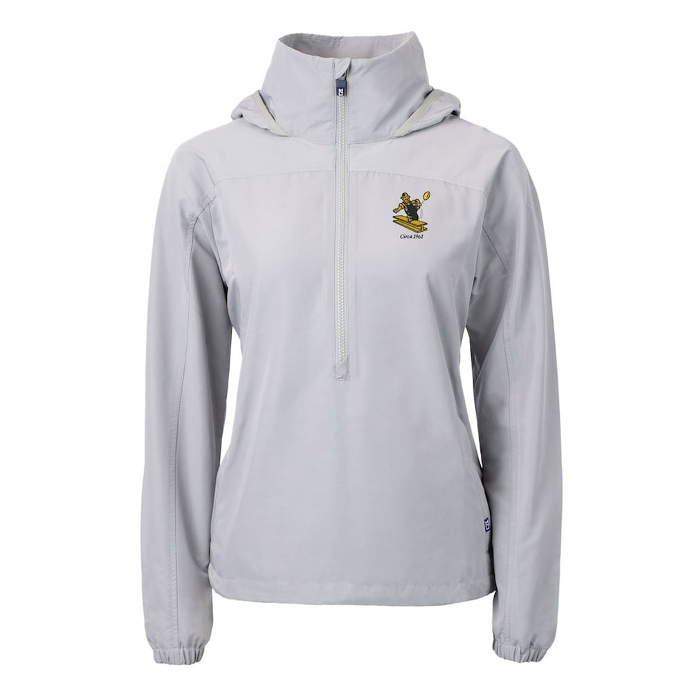 Pittsburgh Steelers Cutter & Buck Women's Charter Eco Recycled Half-Zip Hooded Anorak Jacket Gray - NFL