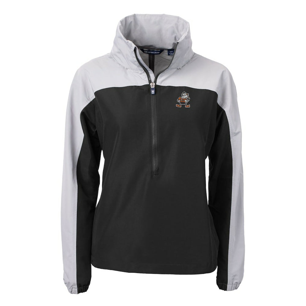 Cleveland Browns Cutter & Buck Women's Charter Eco Recycled Half-Zip Hooded Anorak Jacket Black - NFL