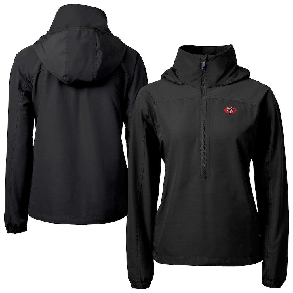 San Francisco 49ers Cutter & Buck Women's Charter Eco Recycled Half-Zip Hooded Anorak Jacket Black - NFL