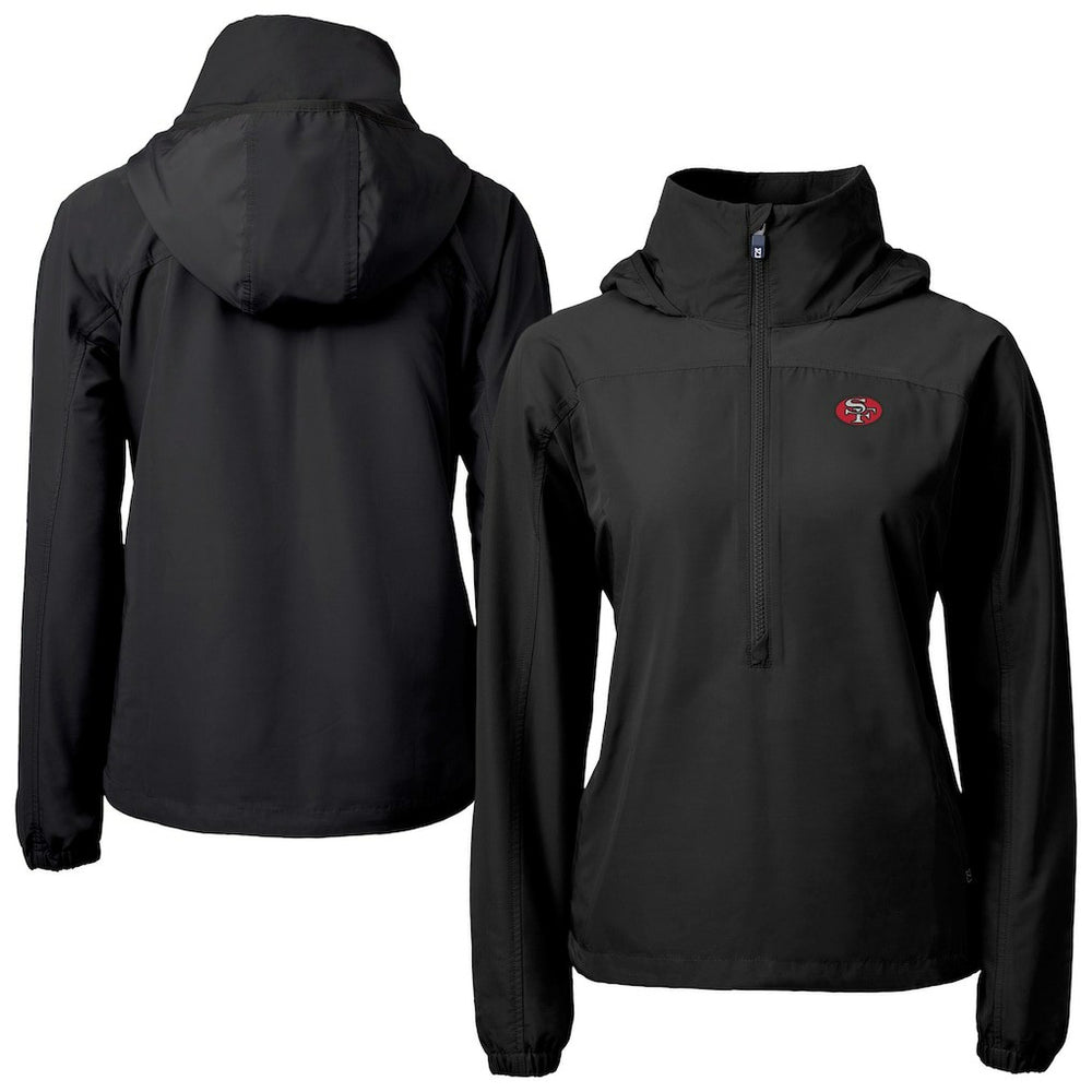 San Francisco 49ers Cutter & Buck Women's Charter Eco Recycled Half-Zip Hooded Anorak Jacket Black - NFL