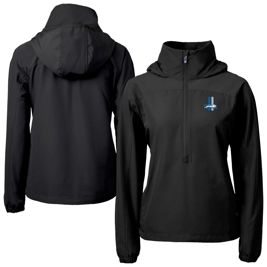 Detroit Lions Cutter & Buck Women's Charter Eco Recycled Half-Zip Hooded Anorak Jacket Black - NFL