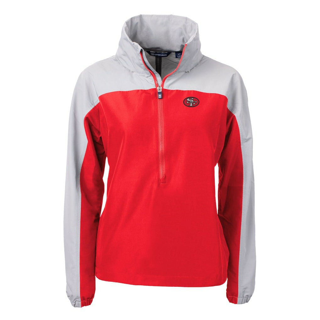 San Francisco 49ers Cutter & Buck Women's Charter Eco Recycled Half-Zip Hooded Anorak Jacket Red - NFL