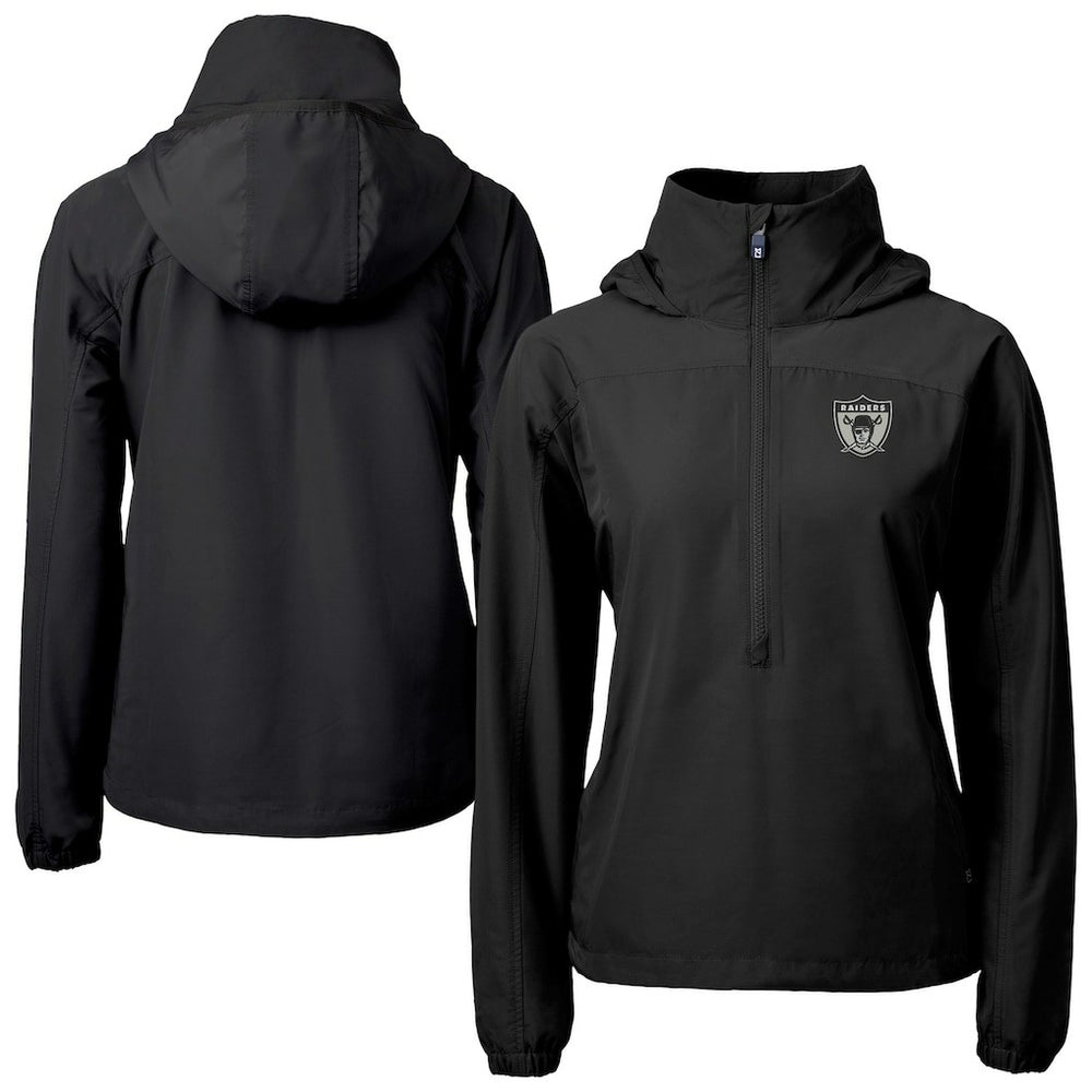 Las Vegas Raiders Cutter & Buck Women's Charter Eco Recycled Half-Zip Hooded Anorak Jacket Black - NFL