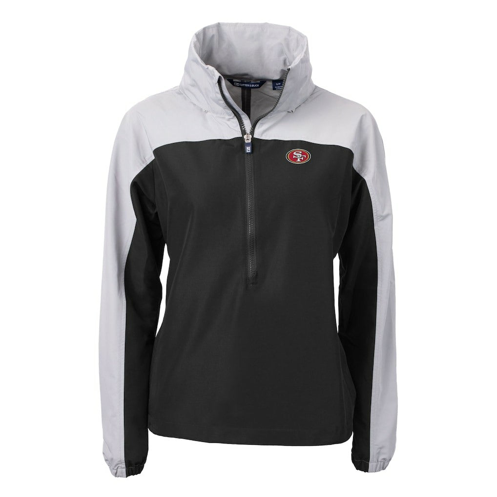 San Francisco 49ers Cutter & Buck Women's Charter Eco Recycled Half-Zip Hooded Anorak Jacket Black - NFL