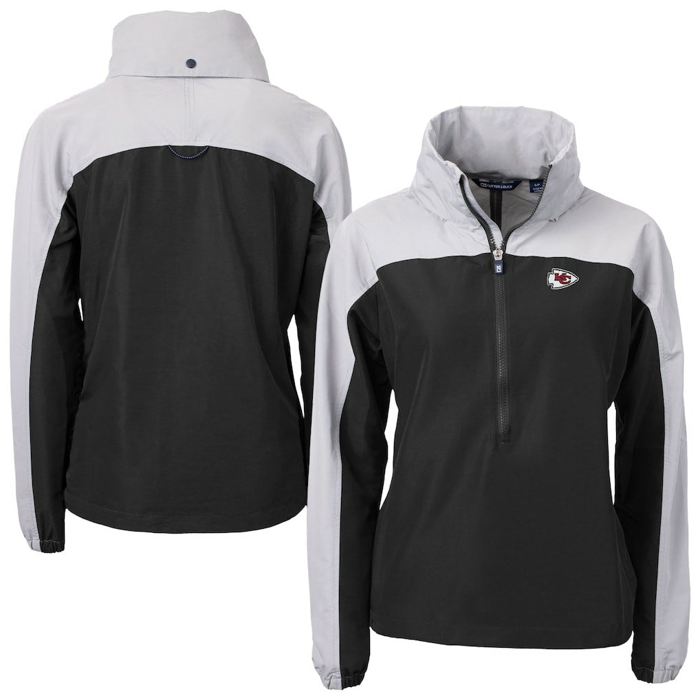Kansas City Chiefs Cutter & Buck Women's Charter Eco Recycled Half-Zip Hooded Anorak Jacket Black - NFL