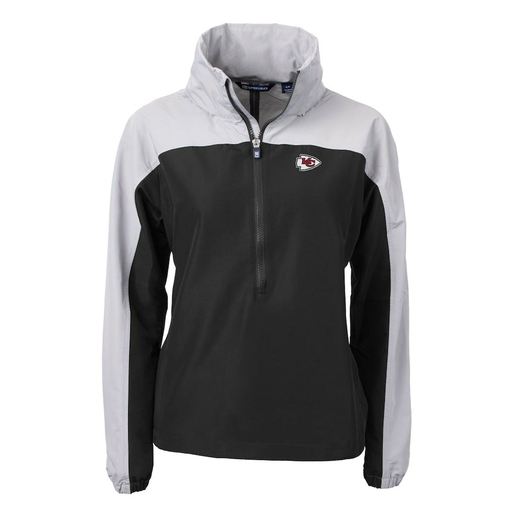 Kansas City Chiefs Cutter & Buck Women's Charter Eco Recycled Half-Zip Hooded Anorak Jacket Black - NFL