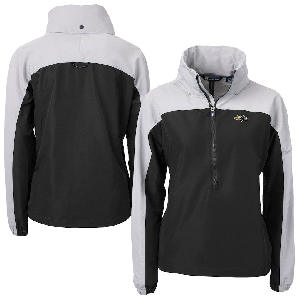 Baltimore Ravens Cutter & Buck Women's Charter Eco Recycled Half-Zip Hooded Anorak Jacket Black - NFL