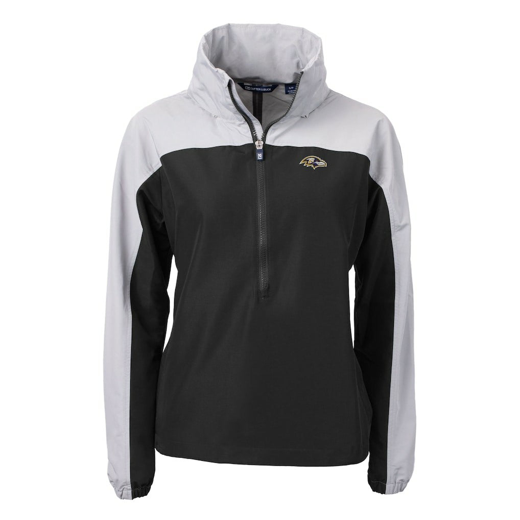Baltimore Ravens Cutter & Buck Women's Charter Eco Recycled Half-Zip Hooded Anorak Jacket Black - NFL