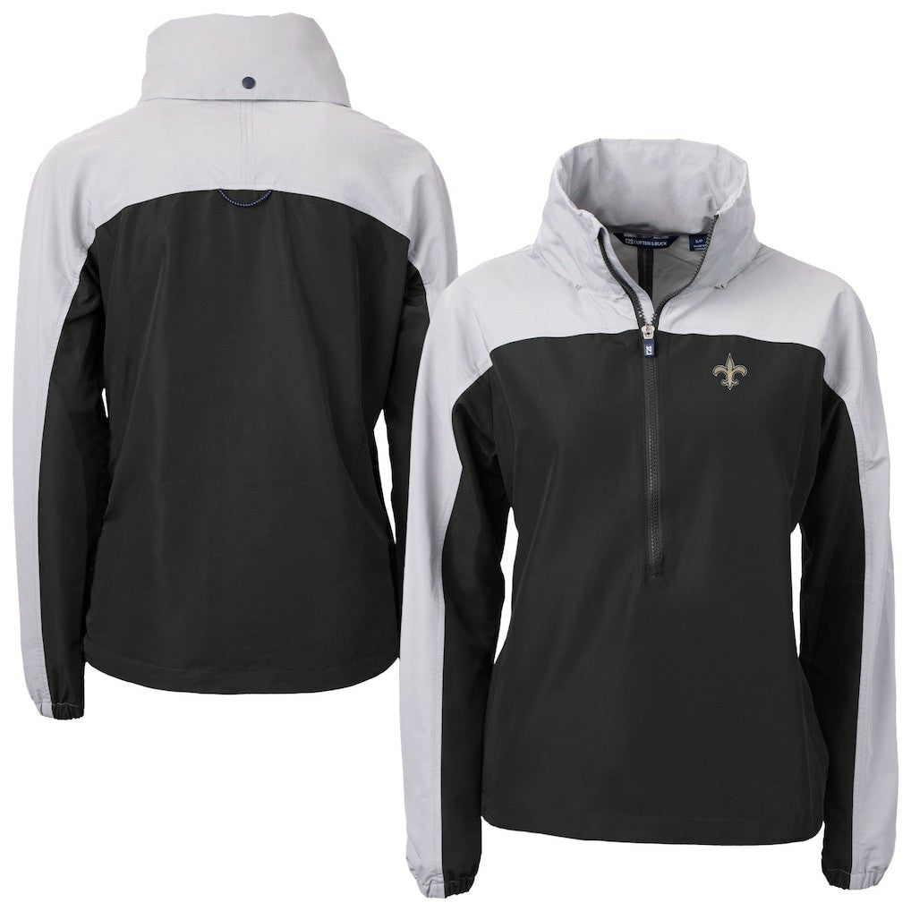 New Orleans Saints Cutter & Buck Women's Charter Eco Recycled Half-Zip Hooded Anorak Jacket Black - NFL