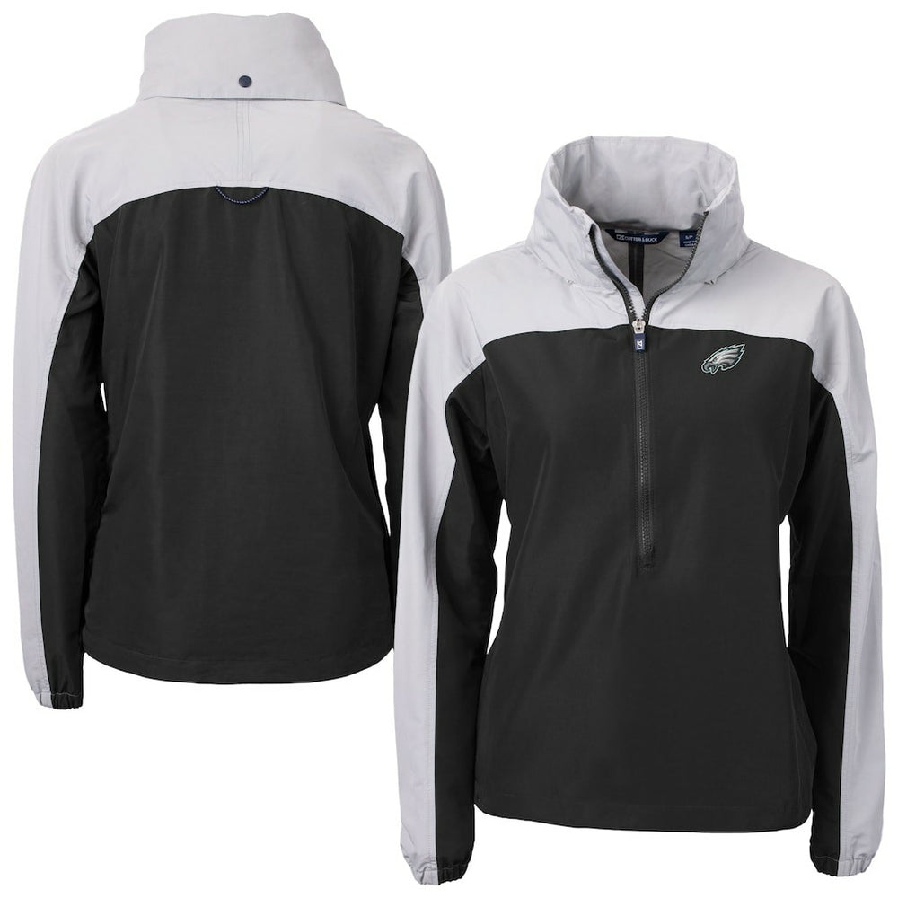 Philadelphia Eagles Cutter & Buck Women's Charter Eco Recycled Half-Zip Hooded Anorak Jacket Black - NFL