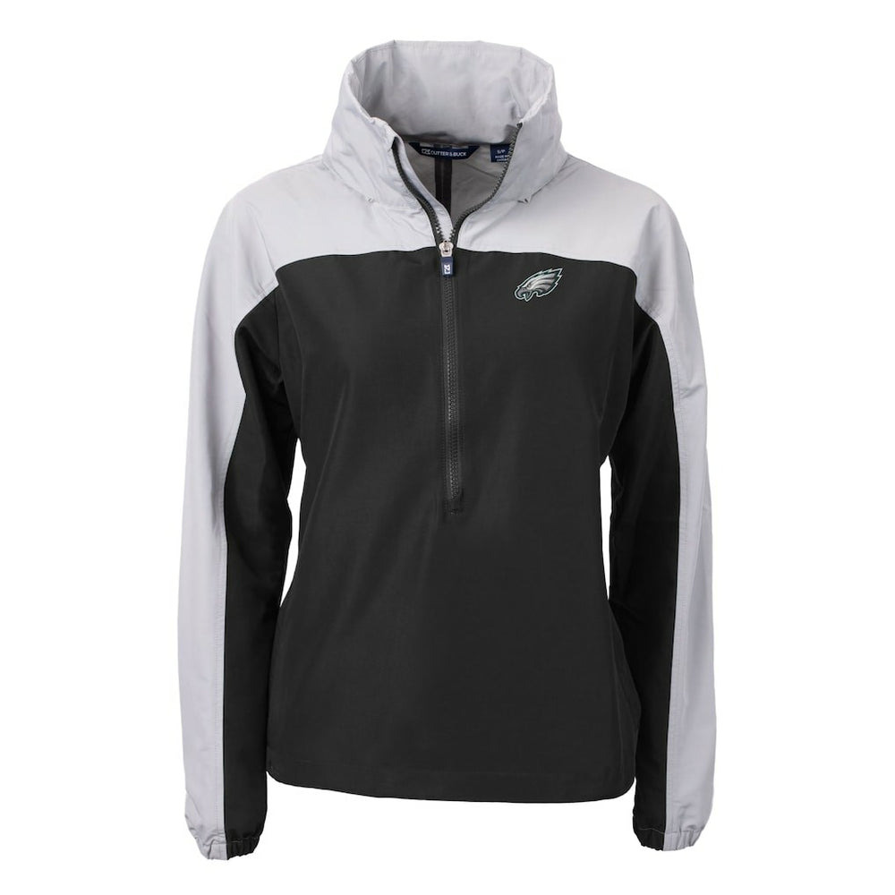 Philadelphia Eagles Cutter & Buck Women's Charter Eco Recycled Half-Zip Hooded Anorak Jacket Black - NFL