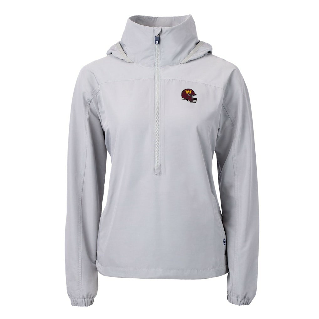 Washington Commanders Cutter & Buck Women's Charter Eco Recycled Half-Zip Hooded Anorak Jacket Gray - NFL