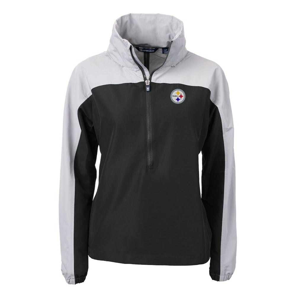 Pittsburgh Steelers Cutter & Buck Women's Charter Eco Recycled Half-Zip Hooded Anorak Jacket Black - NFL