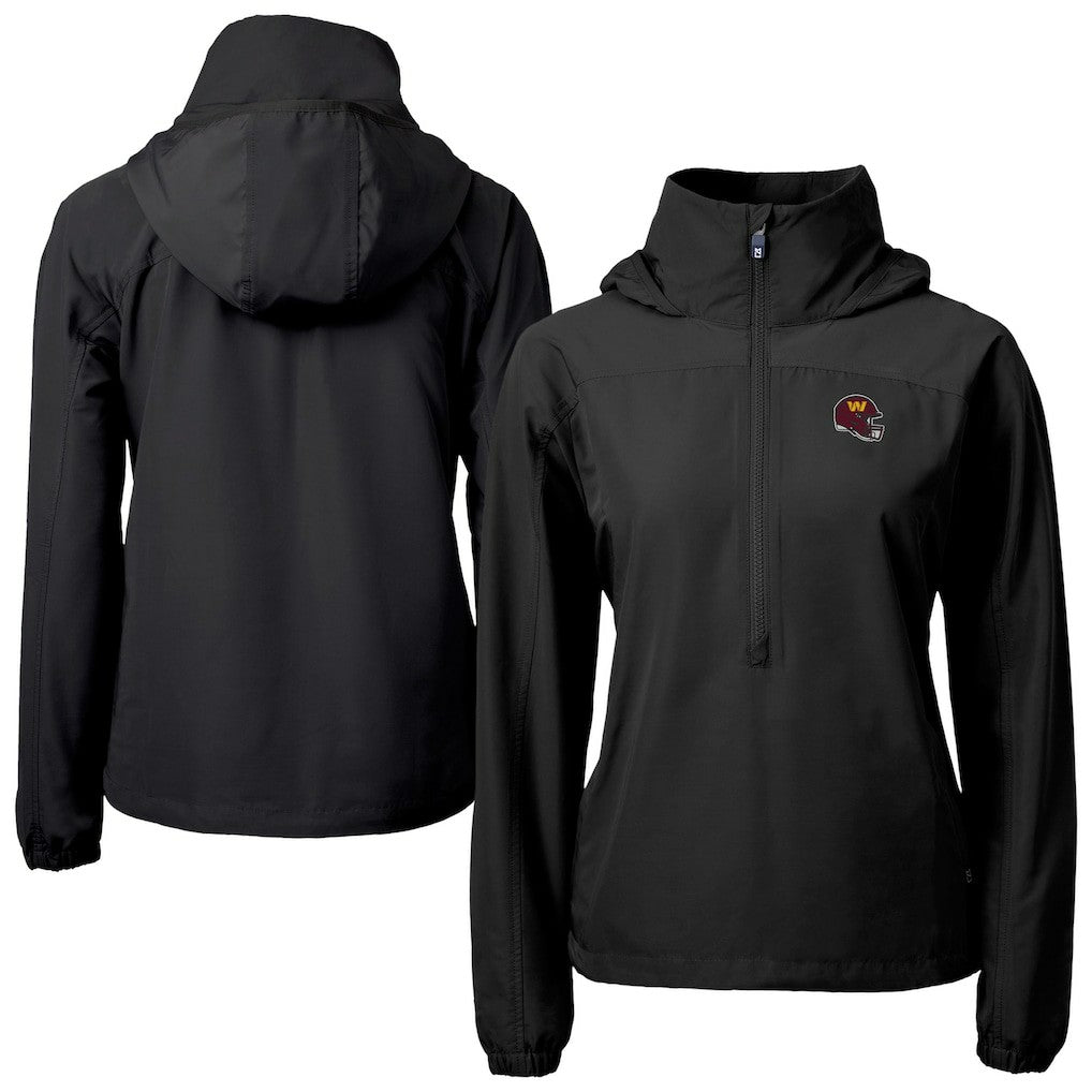 Washington Commanders Cutter & Buck Women's Charter Eco Recycled Half-Zip Hooded Anorak Jacket Black - NFL