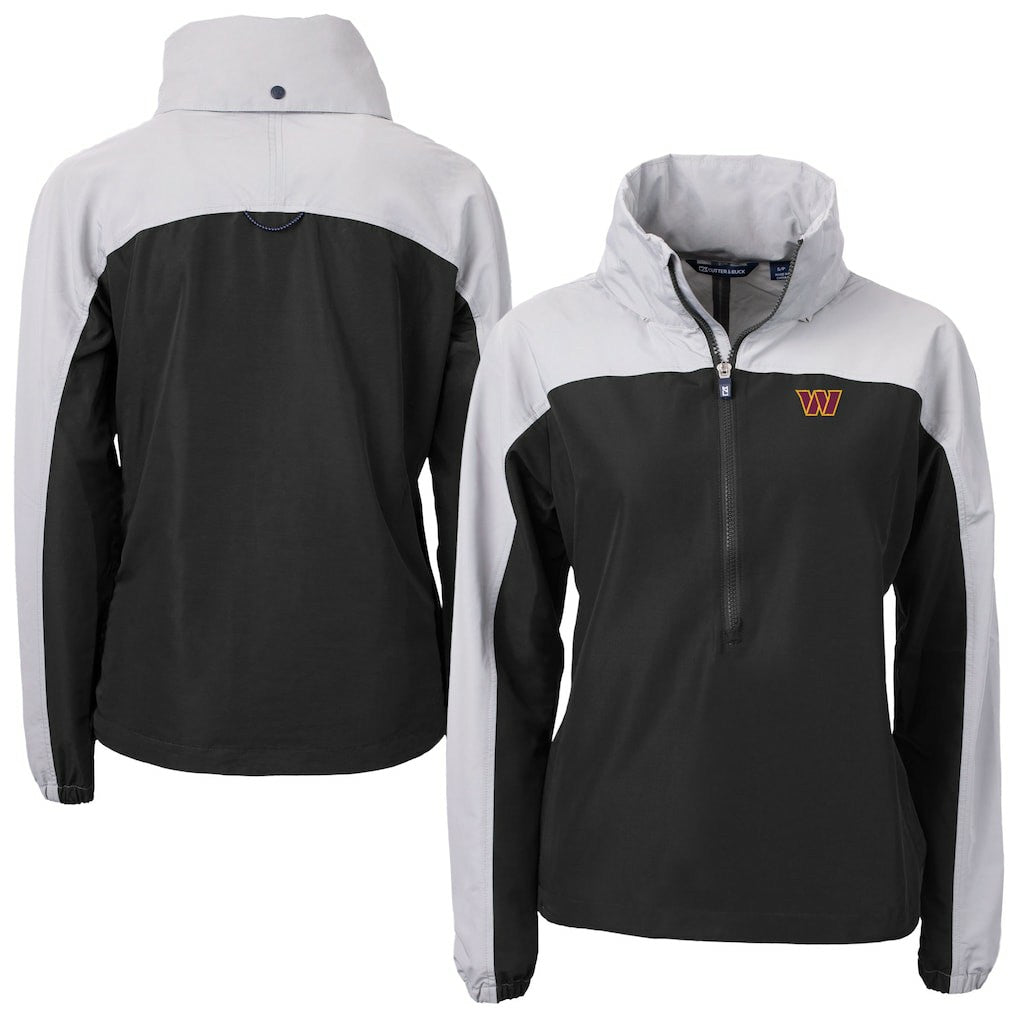 Washington Commanders Cutter & Buck Women's Charter Eco Recycled Half-Zip Hooded Anorak Jacket Black - NFL
