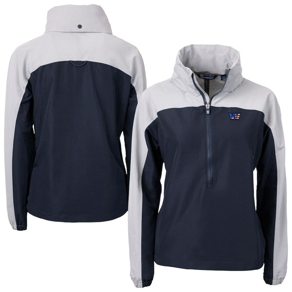 Washington Commanders Cutter & Buck Women's Charter Eco Recycled Half-Zip Hooded Anorak Jacket Navy - NFL