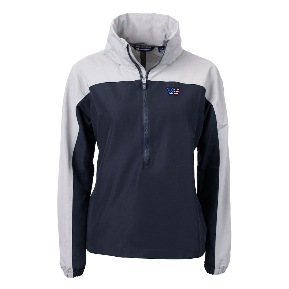 Washington Commanders Cutter & Buck Women's Charter Eco Recycled Half-Zip Hooded Anorak Jacket Navy - NFL