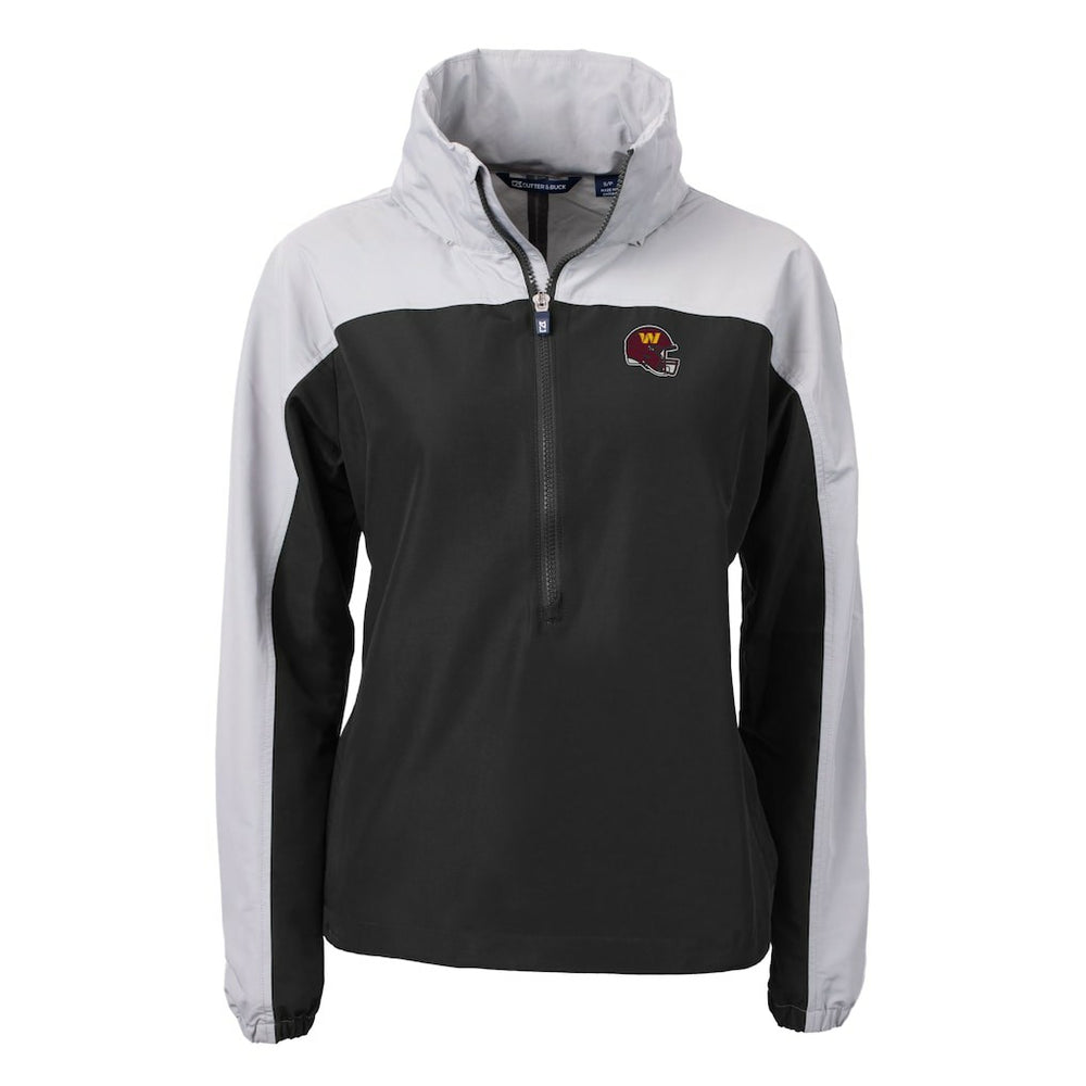 Washington Commanders Cutter & Buck Women's Charter Eco Recycled Half-Zip Hooded Anorak Jacket Black - NFL