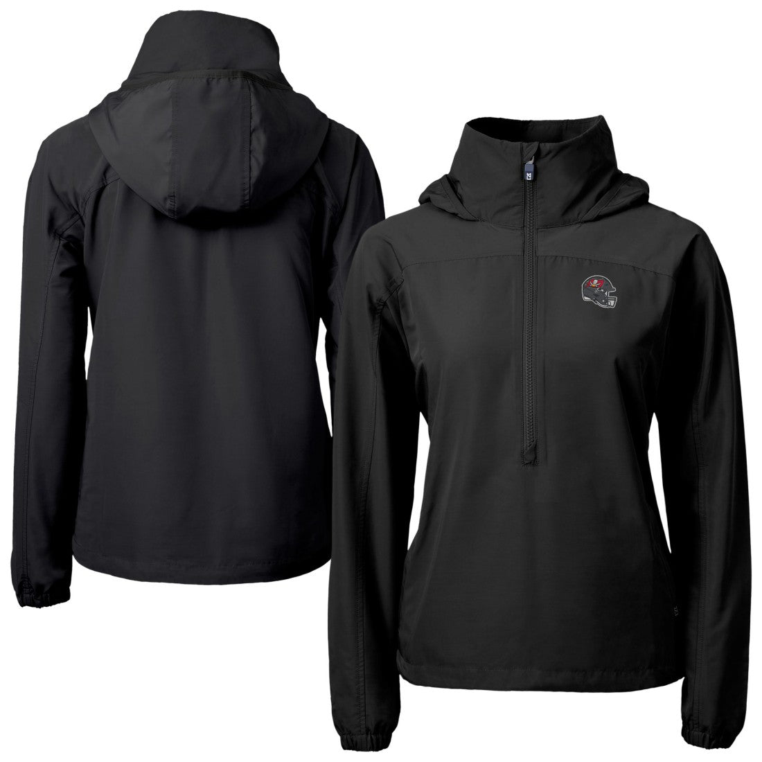 Tampa Bay Buccaneers Cutter & Buck Women's Charter Eco Recycled Half-Zip Hooded Anorak Jacket Black - NFL