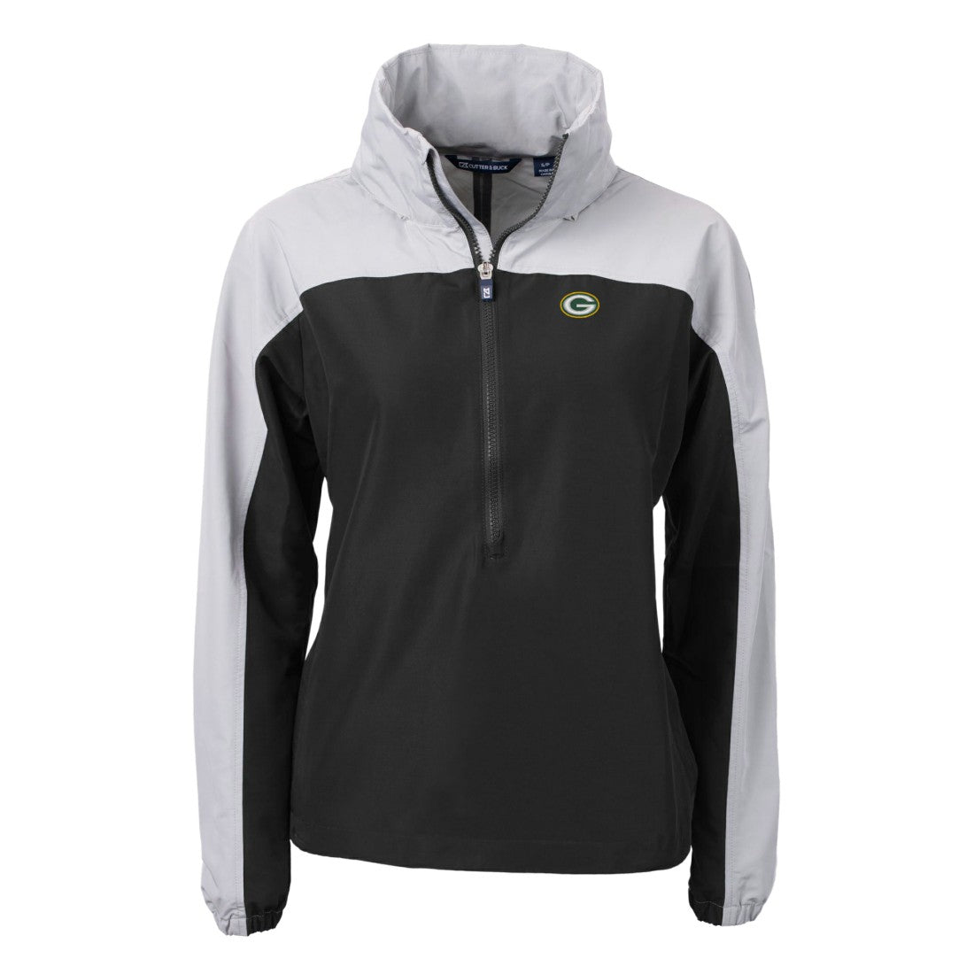 Green Bay Packers Cutter & Buck Women's Charter Eco Recycled Half-Zip Hooded Anorak Jacket Black - NFL