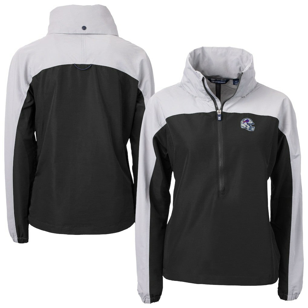 Buffalo Bills Cutter & Buck Women's Charter Eco Recycled Half-Zip Hooded Anorak Jacket Black - NFL
