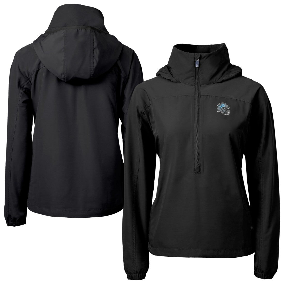 Detroit Lions Cutter & Buck Women's Charter Eco Recycled Half-Zip Hooded Anorak Jacket Black - NFL