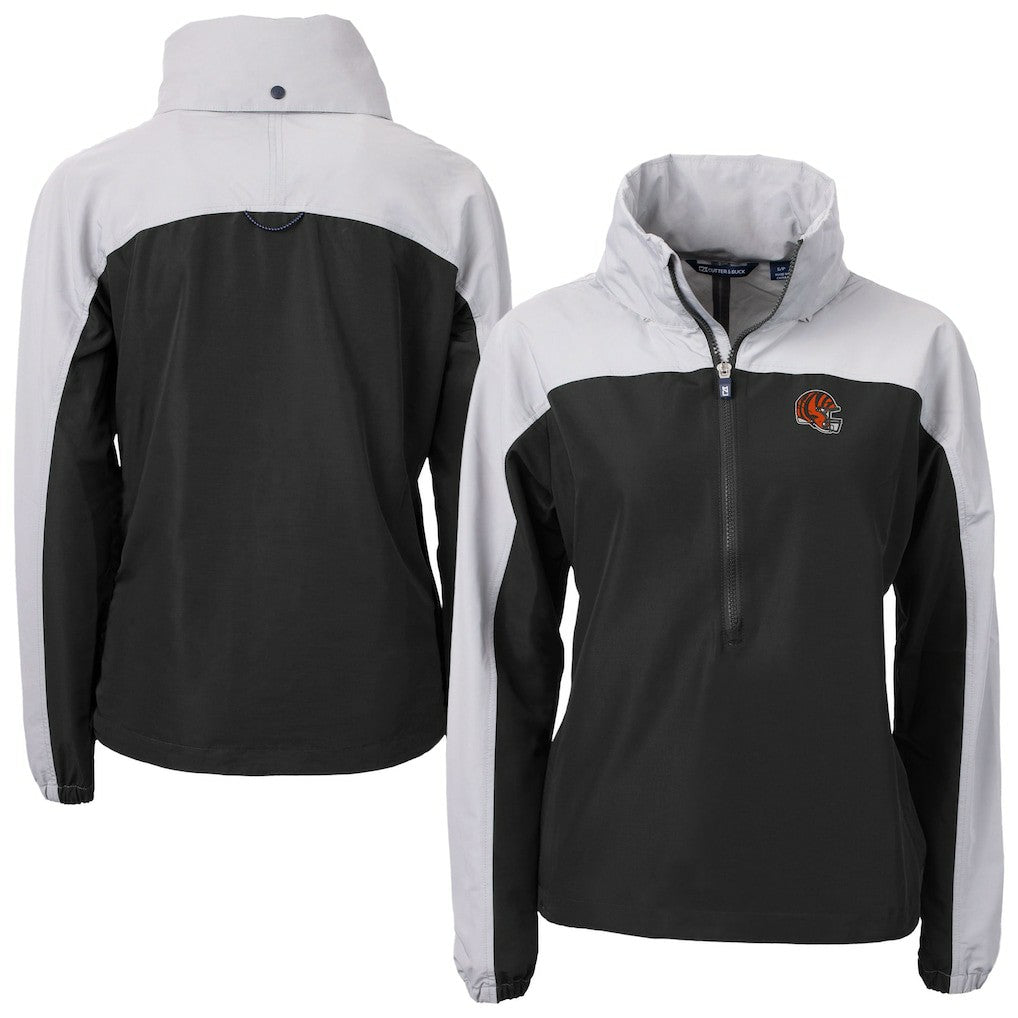 Cincinnati Bengals Cutter & Buck Women's Charter Eco Recycled Half-Zip Hooded Anorak Jacket Black - NFL