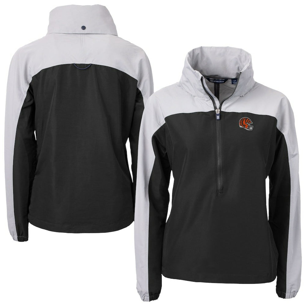 Cincinnati Bengals Cutter & Buck Women's Charter Eco Recycled Half-Zip Hooded Anorak Jacket Black - NFL