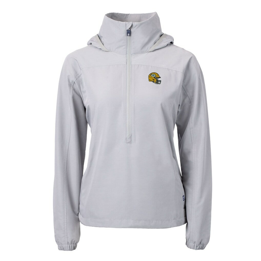 Green Bay Packers Cutter & Buck Women's Charter Eco Recycled Half-Zip Hooded Anorak Jacket Gray - NFL