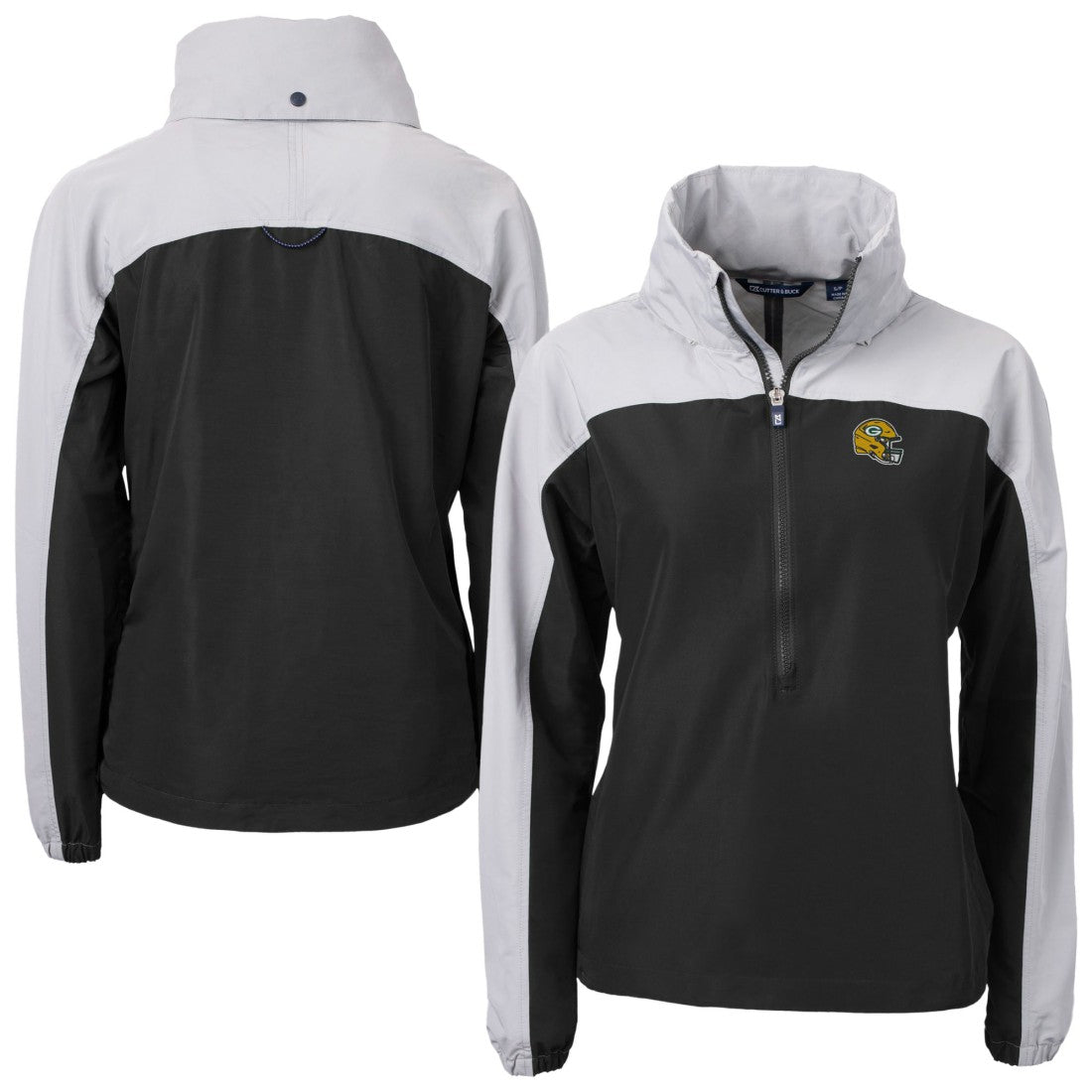 Green Bay Packers Cutter & Buck Women's Charter Eco Recycled Half-Zip Hooded Anorak Jacket Black - NFL