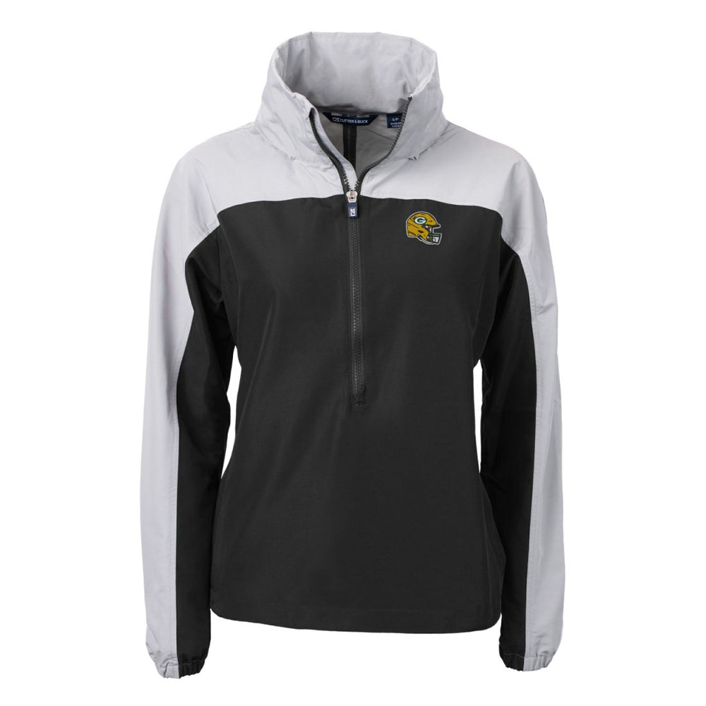 Green Bay Packers Cutter & Buck Women's Charter Eco Recycled Half-Zip Hooded Anorak Jacket Black - NFL