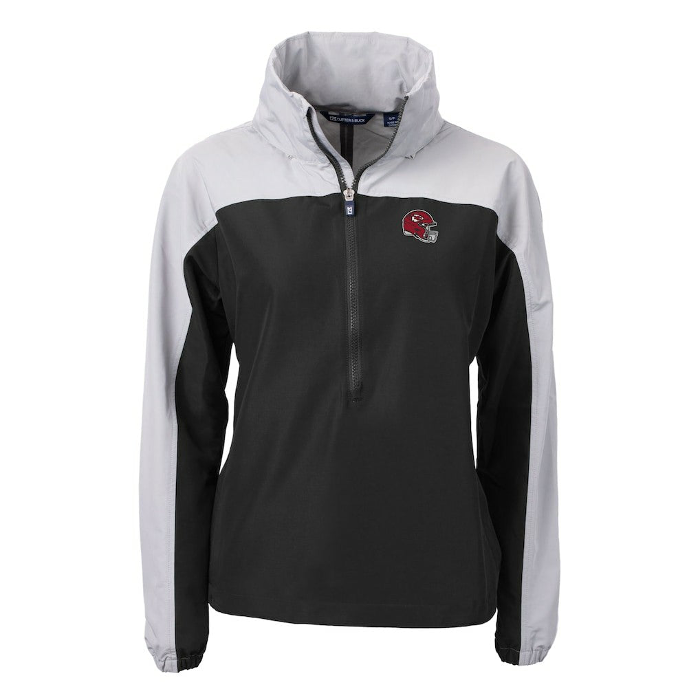 Kansas City Chiefs Cutter & Buck Women's Charter Eco Recycled Half-Zip Hooded Anorak Jacket Black - NFL